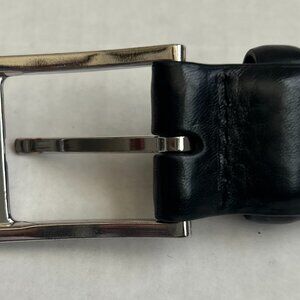 Lands End Black Leather Belt Silver Buckle